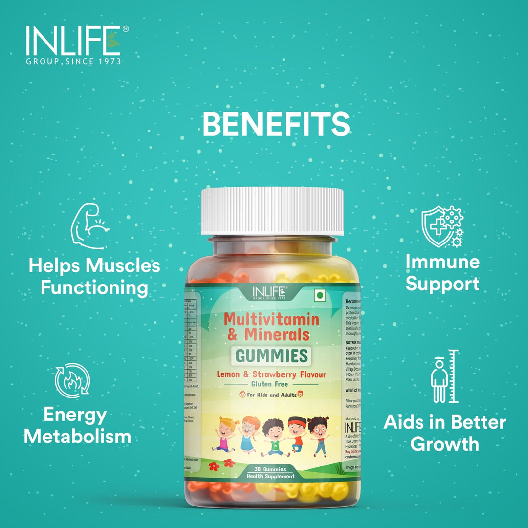 INLIFE Multivitamin Gummies for Kids Teens Men & Women, Healthy Growth, Development, and Immunity (Lemon & Strawberry) - INLIFE Healthcare (International)
