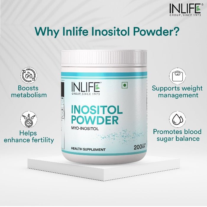 INLIFE Myo Inositol Powder 2000mg Supplement, 200g (Unflavoured) - INLIFE Healthcare (International)