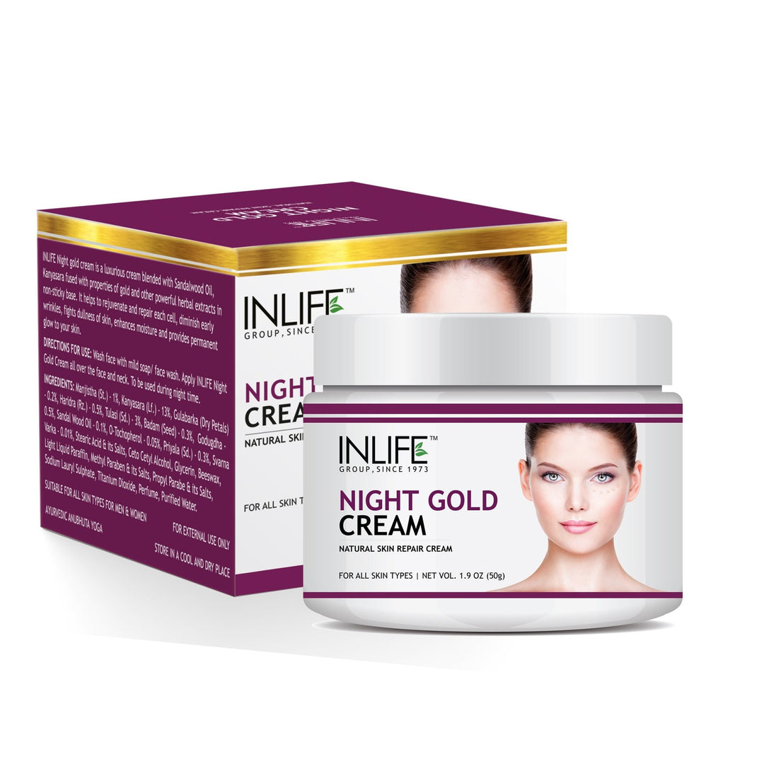 INLIFE Natural Night Gold Cream, Skin Repair, Anti Aging, 50g - INLIFE Healthcare (International)