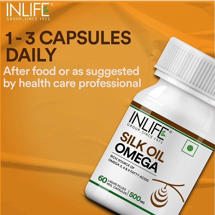 INLIFE Silk Oil Veg Omega 3 6 9 Capsules, 500mg - 60 Vegetarian Capsules - Inlife Pharma Private Limited