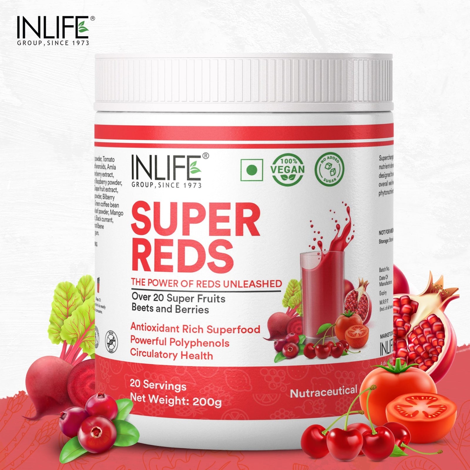 INLIFE Super Reds Powder | Energize with Powerful Antioxidants Supports Energy - 200g - INLIFE Healthcare (International)