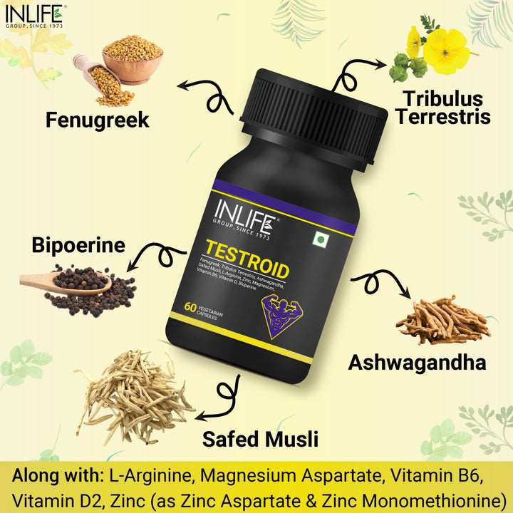 INLIFE Testroid Testosterone Supplement for Men - 60 Vegetarian Capsules - INLIFE Healthcare (International)