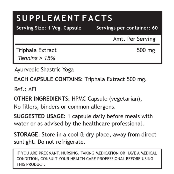 INLIFE Triphala Extract (Tannins > 15%) Amlaki, Haritaki and Bibhitaki, 500 mg - INLIFE Healthcare (International)