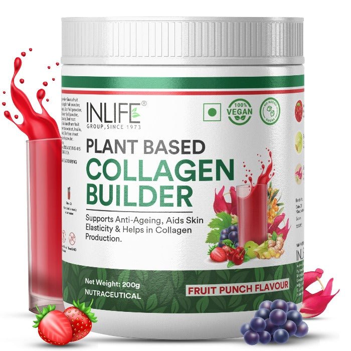 INLIFE Vegan Collagen Builder Supplements For Women and Men | Plant Based Collagen Powder - 200g (Fruit Punch) - INLIFE Healthcare (International)