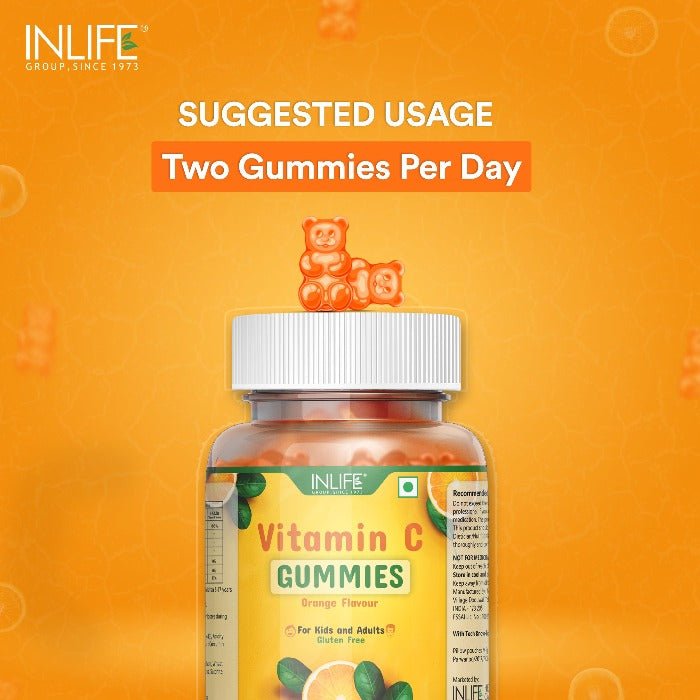 INLIFE Vitamin C Gummies for Kids Teens Men & Women, Immunity Booster, Antioxidant, Skin & Hair Care, Collagen Builder (Orange) - INLIFE Healthcare (International)