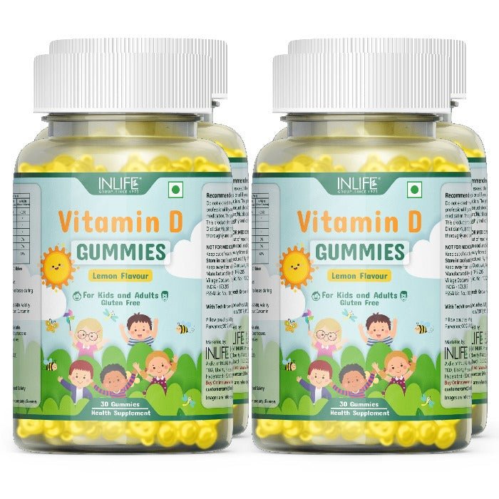 INLIFE Vitamin D Gummies for Kids Men Women Adults, Bone & Muscle Health, Immunity Booster, Gluen Free, Vegan, 400 IU (Lemon) - INLIFE Healthcare (International)