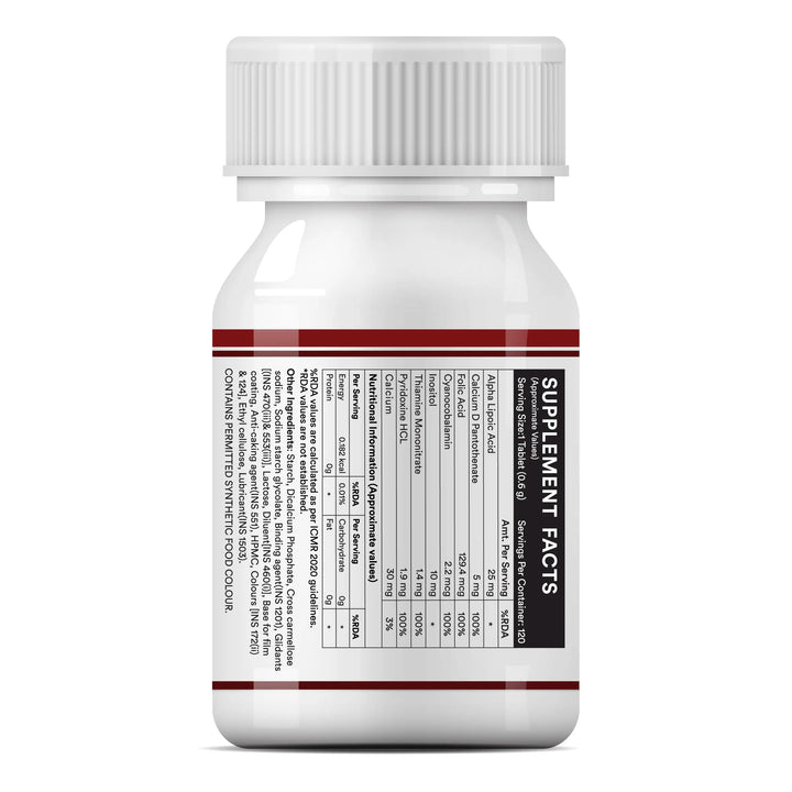 INLIFE Vitamin B12 With Alpha Lipoic Acid, Folic Acid, Inositol, B1, B5 & B6 Supplements Tablet, Supports Nerve Health, Immunity for Men & Women