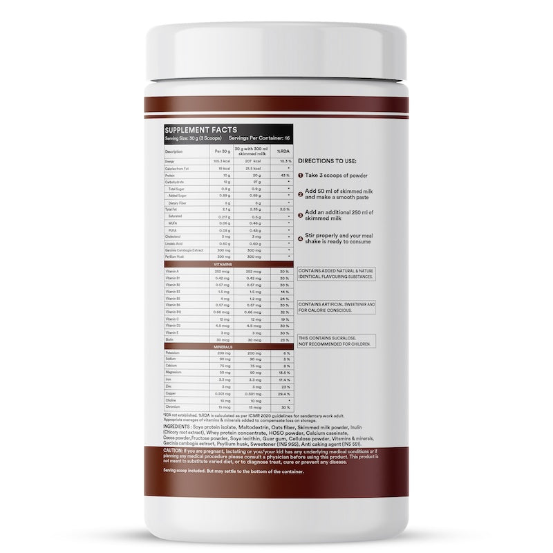 INLIFE Nutritional Meal Replacement Protein Shake, 11g Protein, 0g Added Sugar (500g 16 Servings)