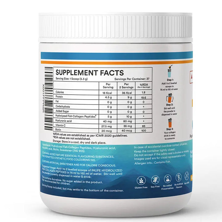 INLIFE Japanese Marine Collagen Supplements for Women & Men | Fish Collagen Powder for Skin & Hair | Clinically Proven Ingredient with Biotin, Hyaluronic Acid, Vitamin C & Glucosamine