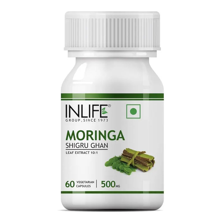 INLIFE Moringa Capsules 500mg | Leaf Extract (10:1) Powder Supplement | Water Distillation Extraction