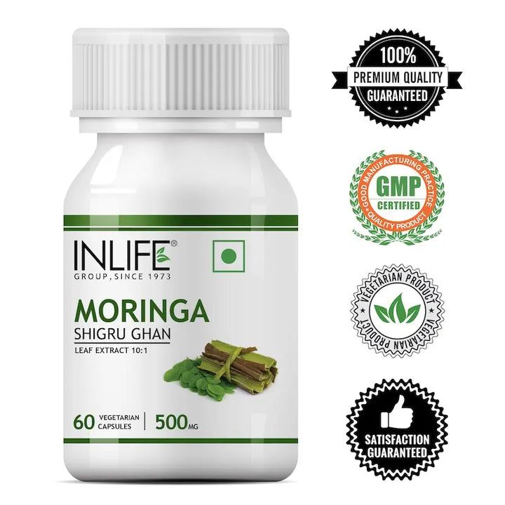 INLIFE Moringa Capsules 500mg | Leaf Extract (10:1) Powder Supplement | Water Distillation Extraction