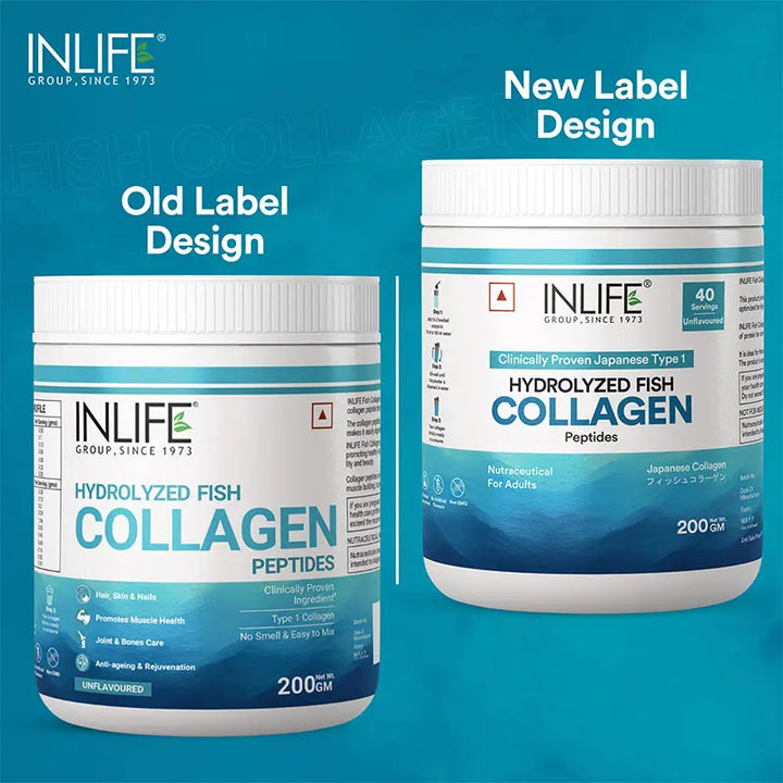 INLIFE Hydrolyzed Marine Fish Collagen Peptides Powder, Clinically Proven & Patented Ingredient, Skin Health, 200g (Unflavoured)