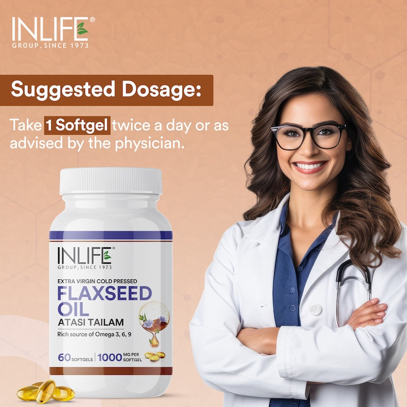 INLIFE Flaxseed Oil 1000mg Capsule Omega 3 6 9 Extra Virgin Cold Pressed Oil