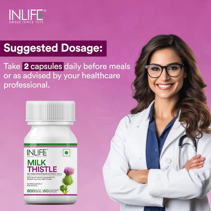 INLIFE Milk Thistle Extract 800mg (Per Serving) | 80% Silymarin Liver Support Supplement