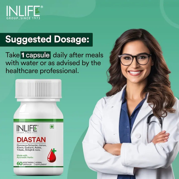 INLIFE Diastan Diabetes Care Ayurvedic Supplement - 60 Vegetarian Capsules