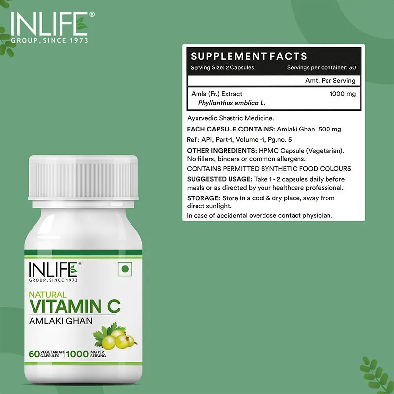 INLIFE Natural Vitamin C Amla Extract Supplement | Immunity, Overall Wellness for Men and Women