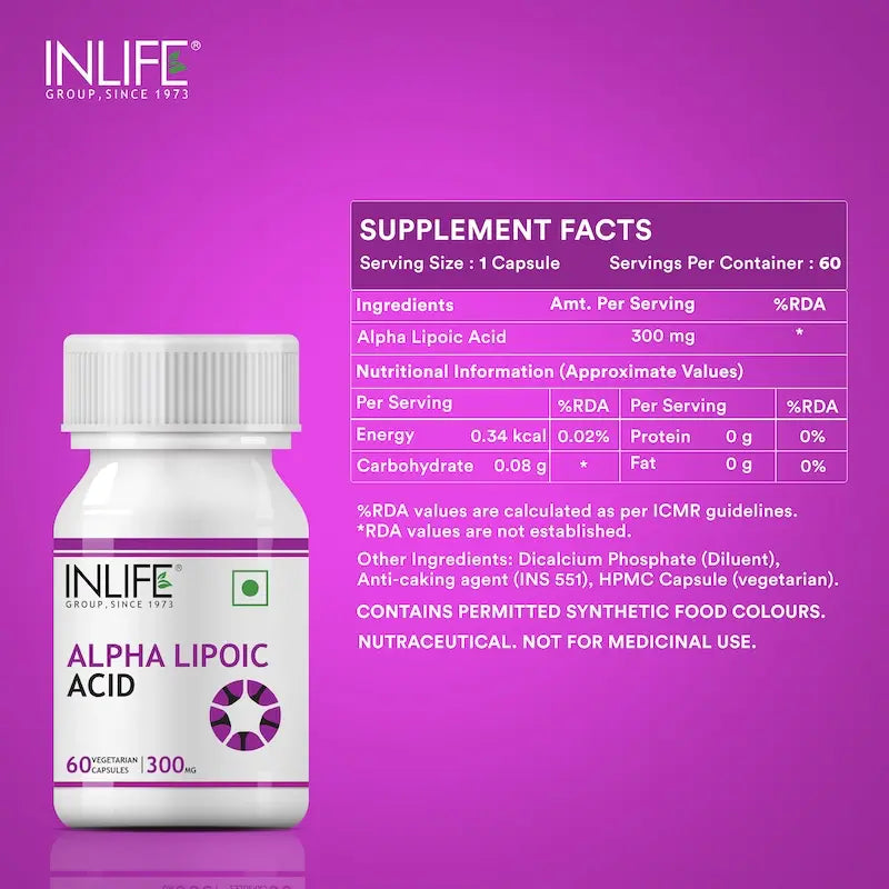 INLIFE Alpha Lipoic Acid, ALA Universal Antioxidant Supplement, 300 mg