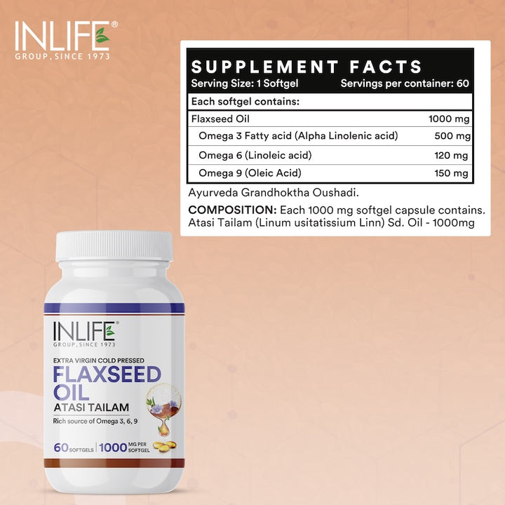 INLIFE Flaxseed Oil 1000mg Capsule Omega 3 6 9 Extra Virgin Cold Pressed Oil