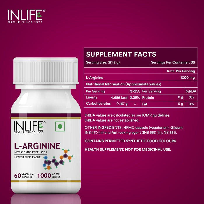INLIFE L-Arginine Supplement, 1000mg