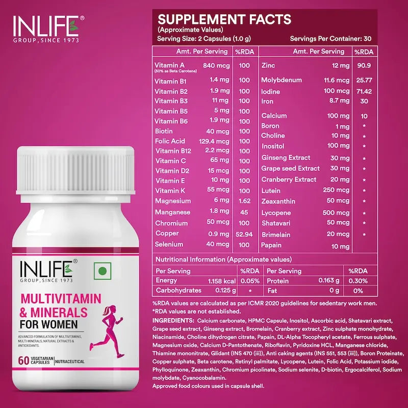 INLIFE Multivitamins & Minerals Antioxidants for Women Daily Formula Vitamins Supplement