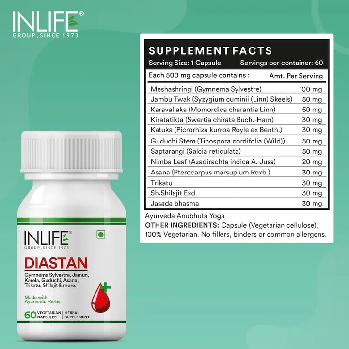 INLIFE Diastan Diabetes Care Ayurvedic Supplement - 60 Vegetarian Capsules