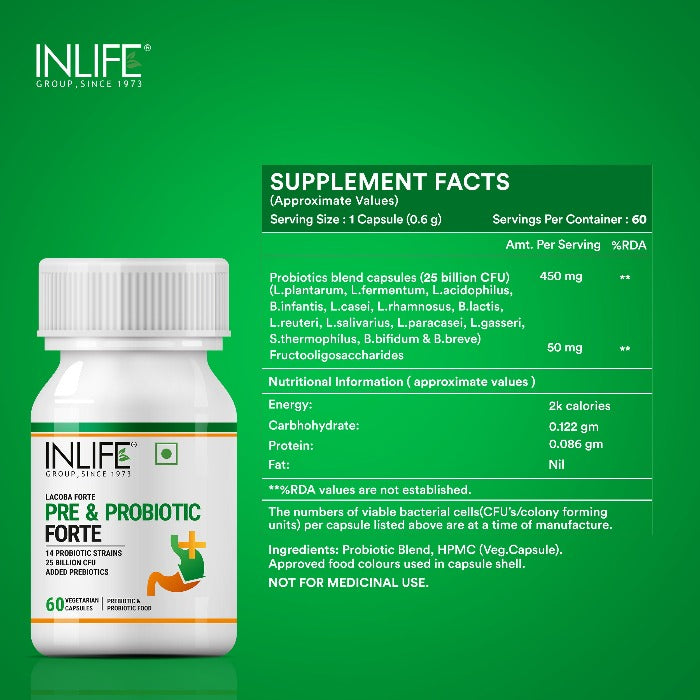 INLIFE Probiotics Forte Supplement 25 Billion CFU with 14 Strains