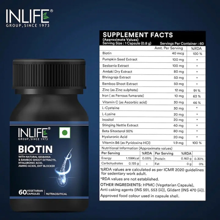 INLIFE Biotin Supplement for Hair, with Sesbania, Bamboo Shoot