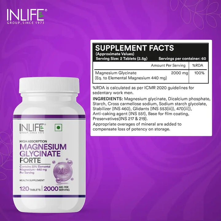 INLIFE Chelated Magnesium Glycinate Supplement 2000mg