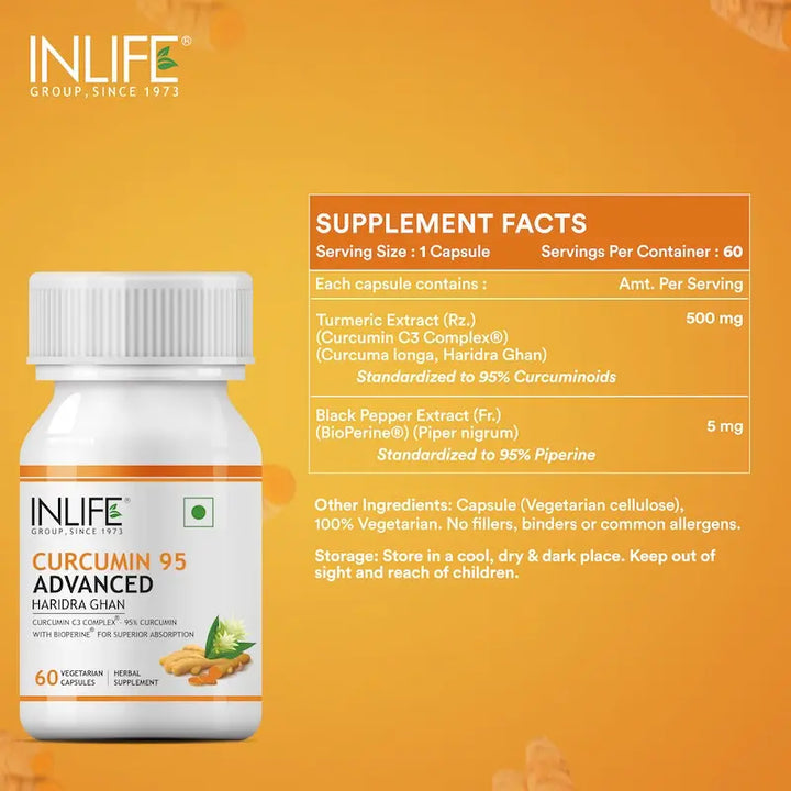 INLIFE Curcumin C3 Complex (95% Curcuminoids) & BioPerine Supplement