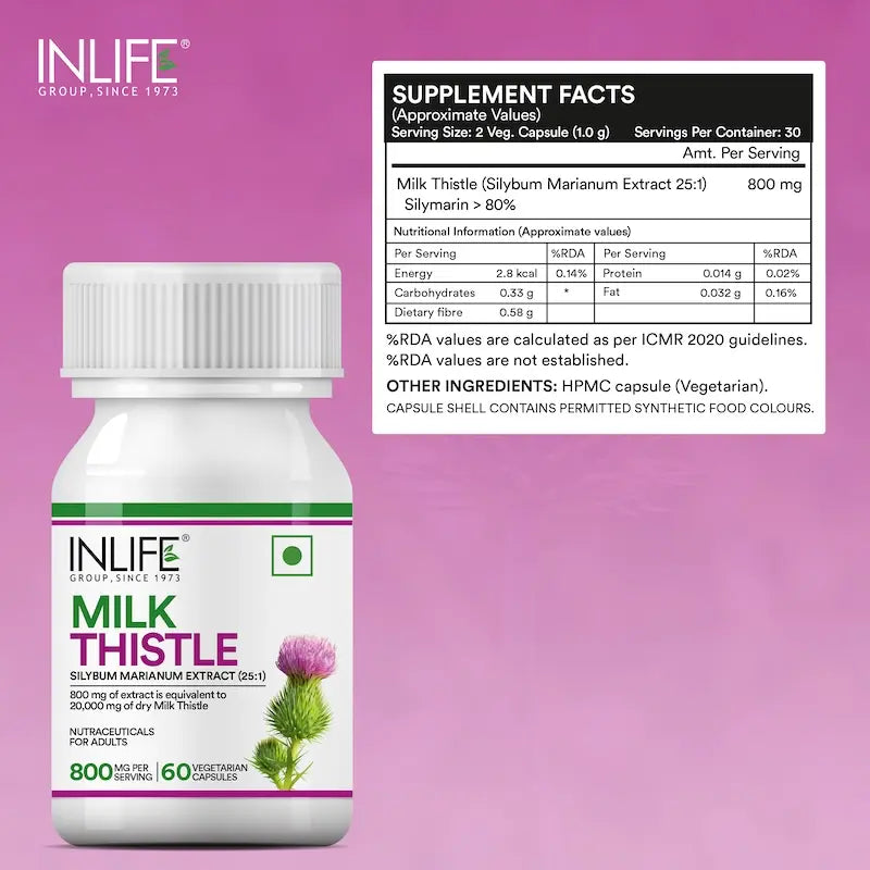 INLIFE Milk Thistle Extract 800mg (Per Serving) | 80% Silymarin Liver Support Supplement