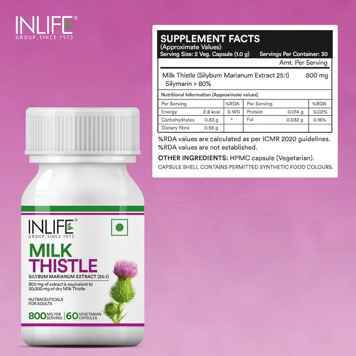 INLIFE Milk Thistle Extract 800mg (Per Serving) | 80% Silymarin Liver Support Supplement