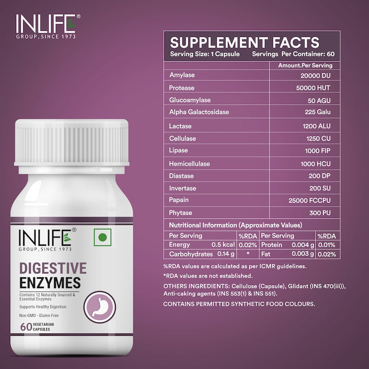 INLIFE Digestive Enzymes Supplement | Contains 12 Naturally Sourced & Essential Enzymes | Supports Healthy Digestion