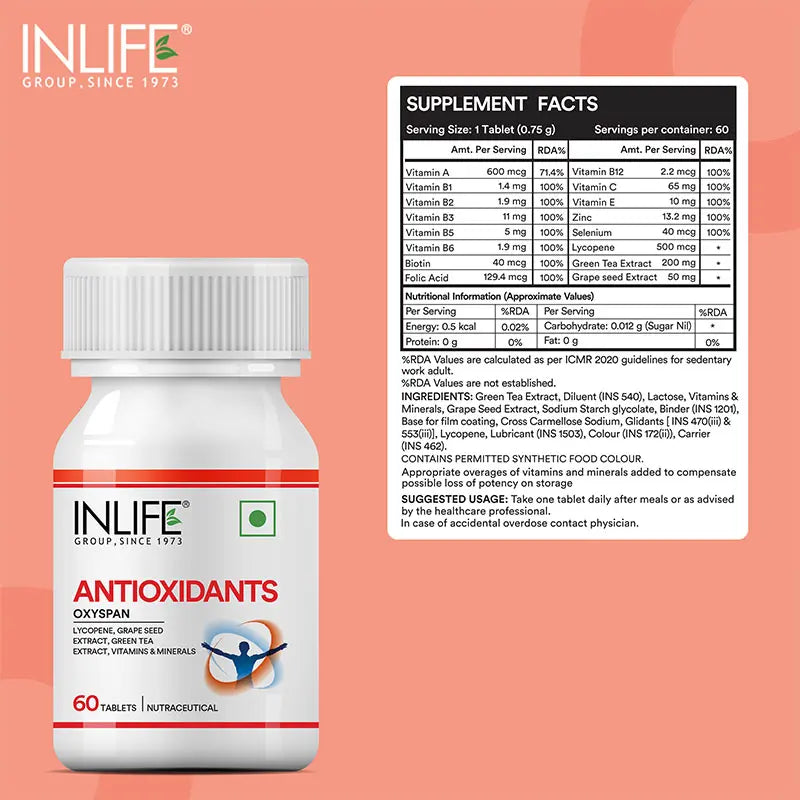 INLIFE Antioxidants Supplements | Lycopene Grape Seed Extract Green Tea Extract | Supports Immune Health