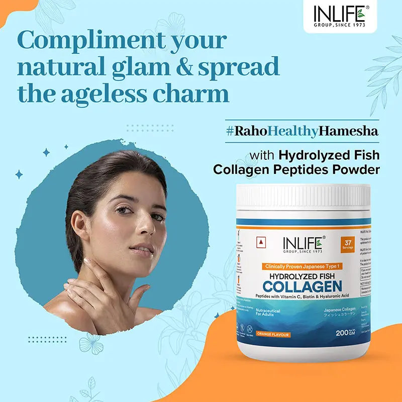 INLIFE Japanese Marine Collagen Supplements for Women & Men | Fish Collagen Powder for Skin & Hair | Clinically Proven Ingredient with Biotin, Hyaluronic Acid, Vitamin C & Glucosamine