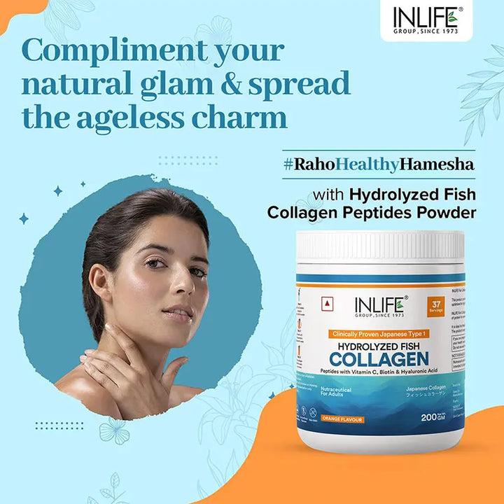 INLIFE Japanese Marine Collagen Supplements for Women & Men | Fish Collagen Powder for Skin & Hair | Clinically Proven Ingredient with Biotin, Hyaluronic Acid, Vitamin C & Glucosamine