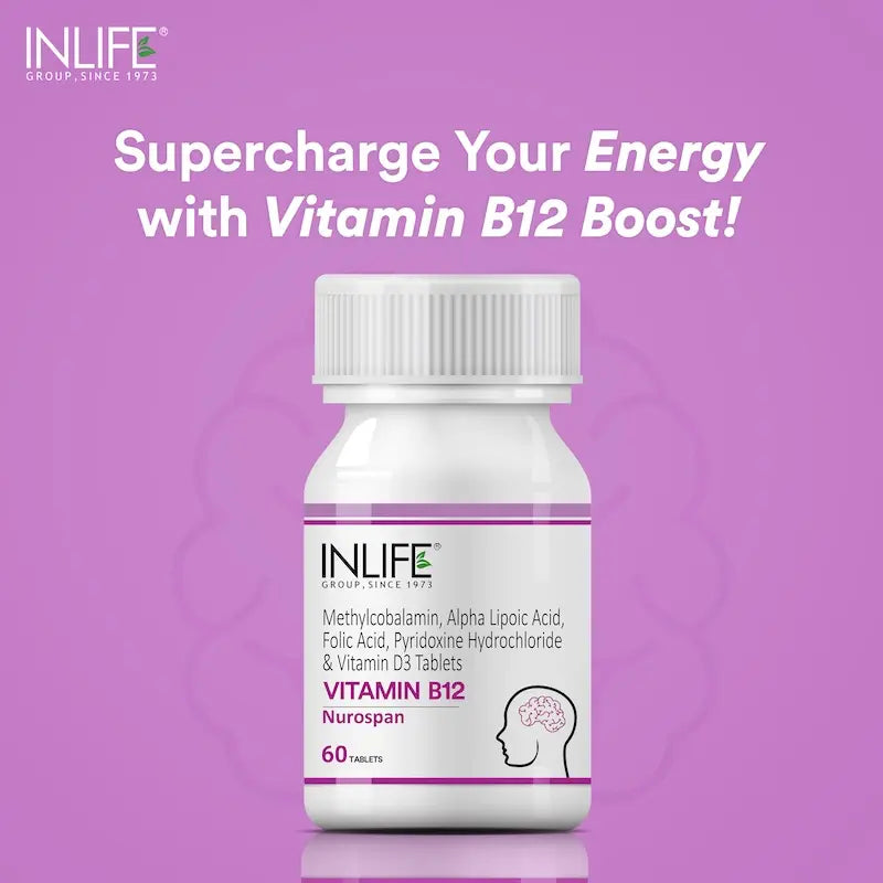 INLIFE Vitamin B12 (Methylcobalamin) 1500mcg Supplement with ALA, Folic Acid, Vitamin D3 | Nerve and Brain Health for Men & Women