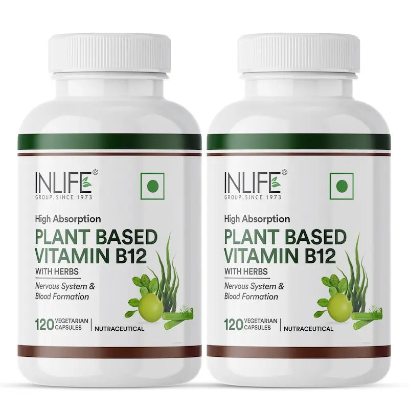 INLIFE Plant Based Vitamin B12 Supplements for Men & Women | Supports Nerve Health & Brain Health | Superfood Formula | B12 from Spirulina Extract