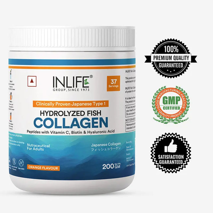 INLIFE Japanese Marine Collagen Supplements for Women & Men | Fish Collagen Powder for Skin & Hair | Clinically Proven Ingredient with Biotin, Hyaluronic Acid, Vitamin C & Glucosamine