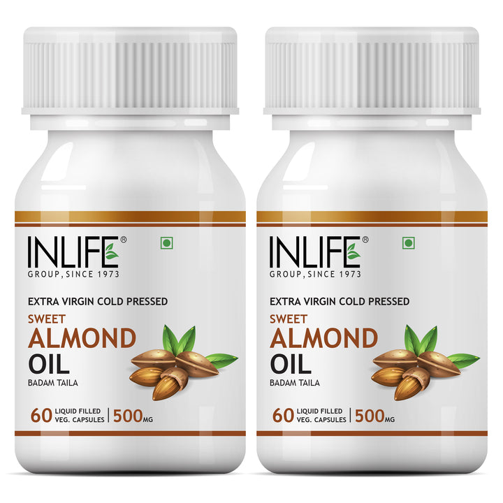 INLIFE Sweet Almond Extra Virgin Cold Pressed Oil, 500mg