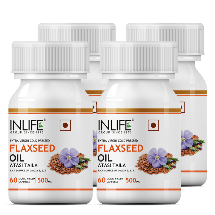 INLIFE Flaxseed Oil (Omega 3 6 9), Extra Virgin Cold Pressed, 500 mg
