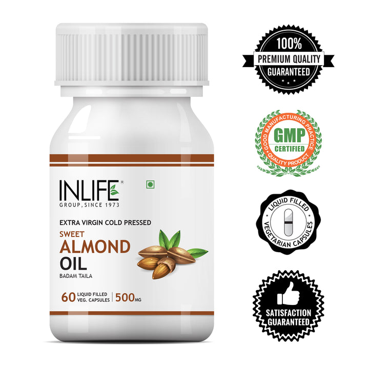 INLIFE Sweet Almond Extra Virgin Cold Pressed Oil, 500mg