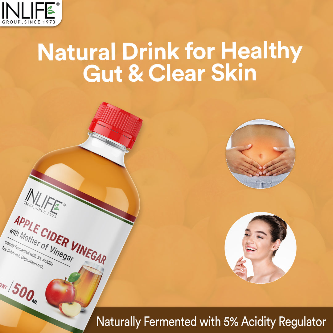 INLIFE Apple Cider Vinegar with Mother Vinegar, Raw, Unfiltered, Unpasteurized Health Supplement - 500 ml