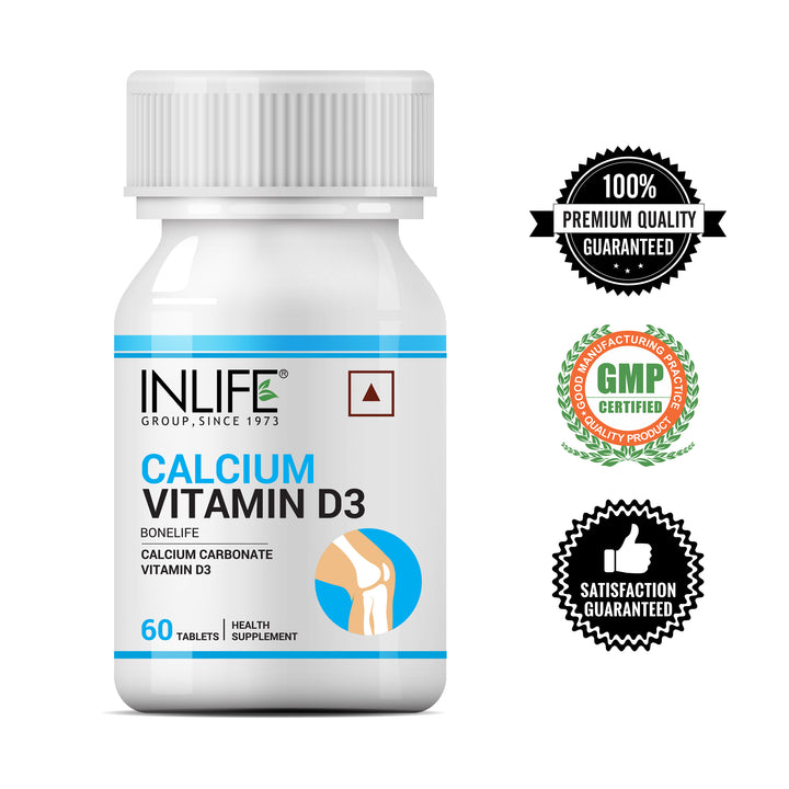 INLIFE Calcium 500 mg Vitamin D3 400 IU Supplement for Men Women