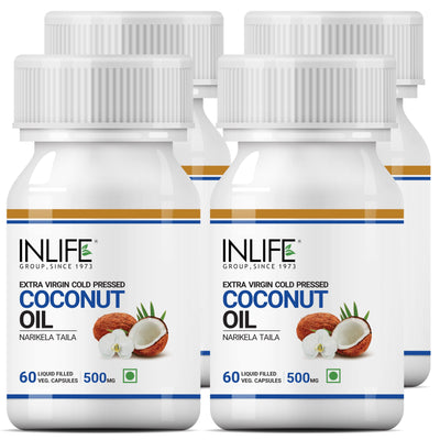 INLIFE Extra Virgin Cold Pressed Coconut Oil Capsules, 500mg