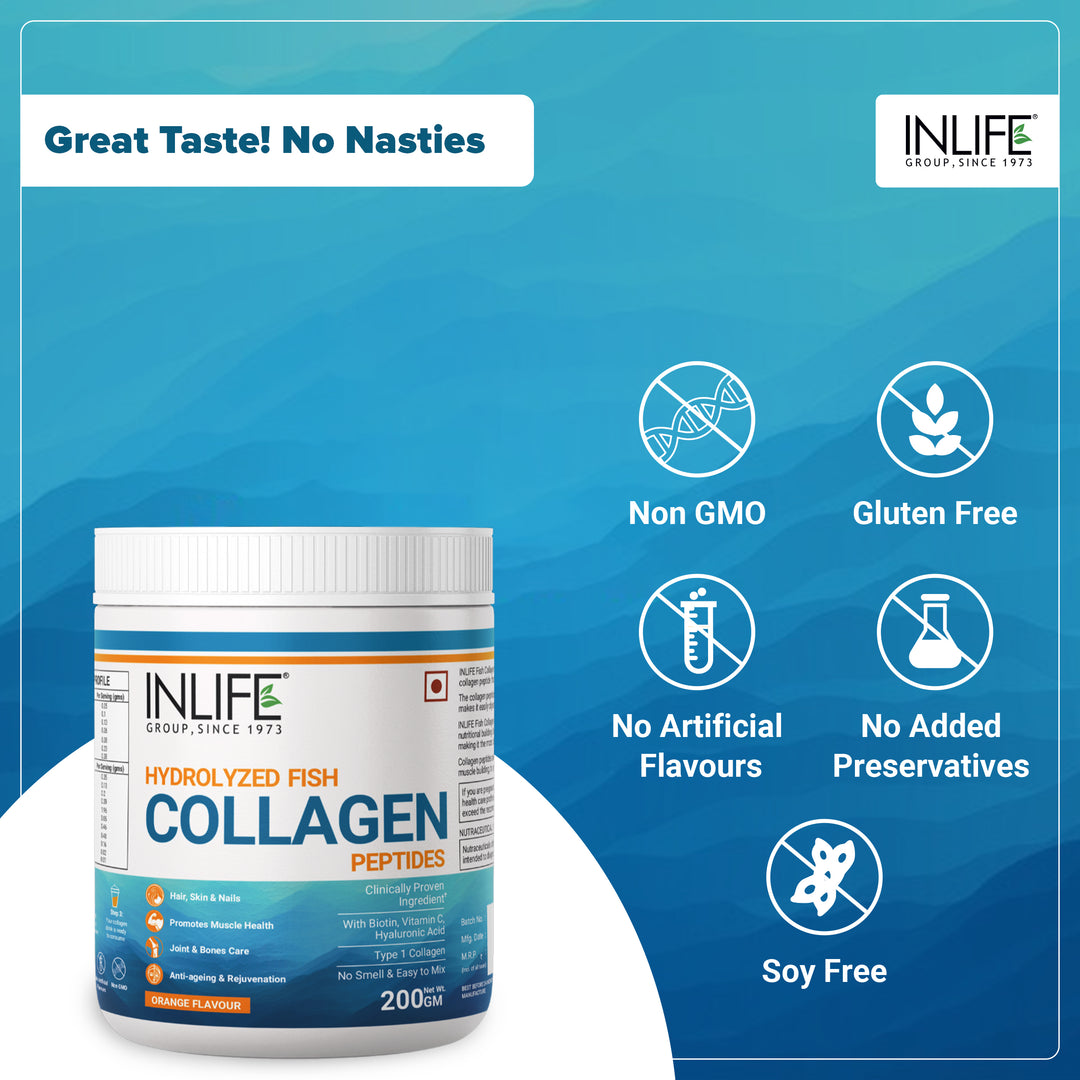 INLIFE Hydrolyzed Marine Fish Collagen, Clinically Proven Ingredient Supplement (200g)
