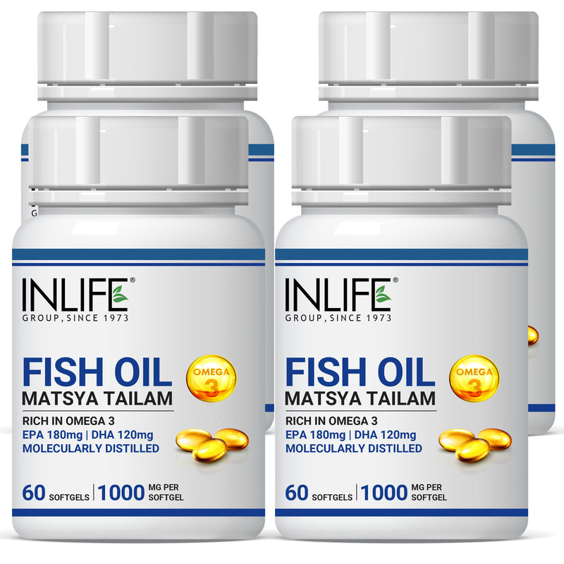 INLIFE Fish Oil Omega 3 Capsules 180mg EPA 120mg DHA Supplement, Molecularly Distilled, 1000mg