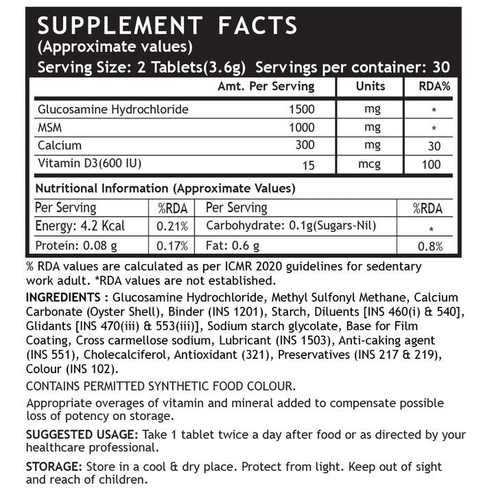 INLIFE Glucosamine MSM Calcium & Vitamin D3 Supplement