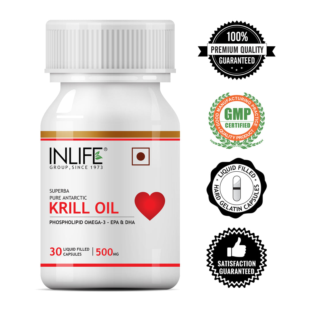 INLIFE Krill Oil (Superba Make) Phospholipid Omega 3 with Astaxanthin 500 mg