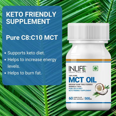 INLIFE Pure MCT Oil C8 C10 Keto Diet Friendly Supplement, 500mg