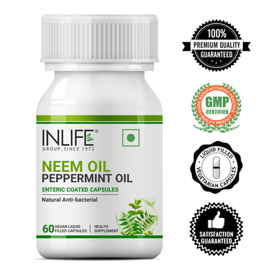 INLIFE Neem Oil 350mg with Peppermint Oil 150mg, Enteric Coated Capsules